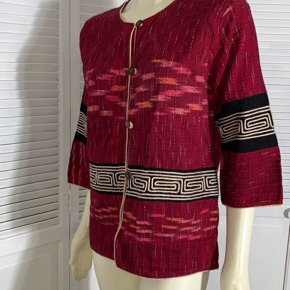 Vintage Tribal Boho Aztec Burgundy Tapestry Jacket Large - Picture 12 of 12